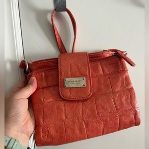 Nine West orange Croc-Embossed Crossbody